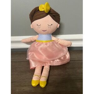Linzy Ballerina Doll Plush Pink‎ Dress Yellow Shoes Brown Hair Kids Toy